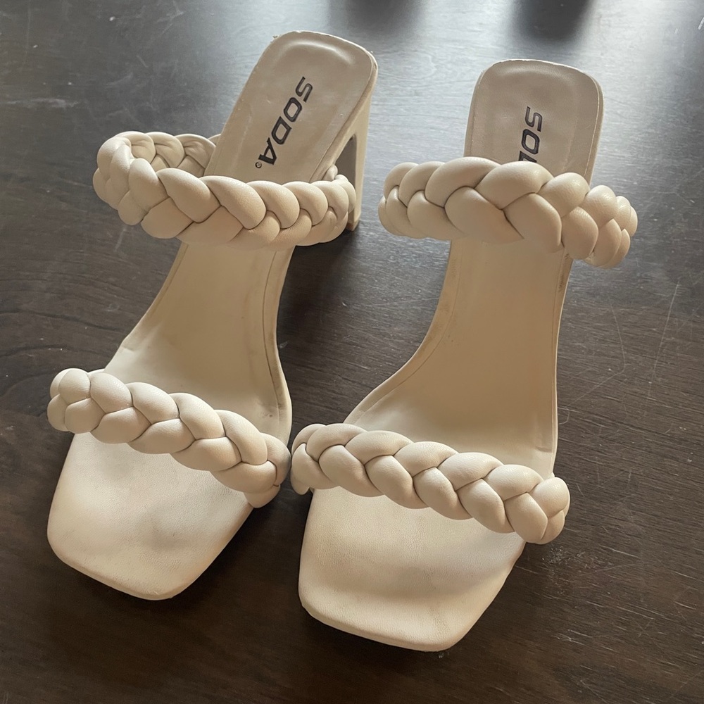 Soda Women's Cream Braided Heeled Sandals
